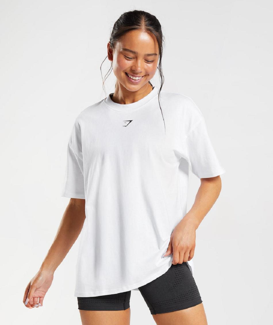 T Shirts Gymshark Fraction Oversized Mujer Blancas | CO 2240ZUT